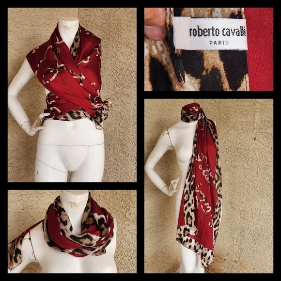 Roberto Cavalli Mirror Snake Leopard-print‎ Scarf - Picture 1 of 6